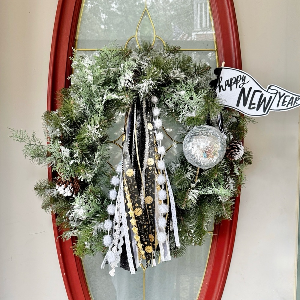 New Year’s ribbon trim bundle for wreath